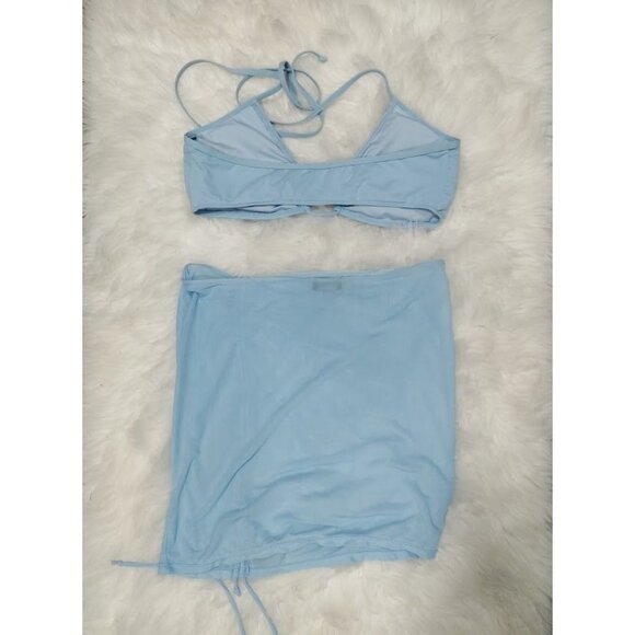 Icon Swim Light Blue Bikini Set With Ruched Cover Up Skirt & Halter Top Size M - Picture 4 of 12